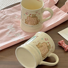 YOUMIKA  -  Cute Hand Drawn Teddy Bear Cookies Cream Colored Mugs Coffee Gifts Water Cups