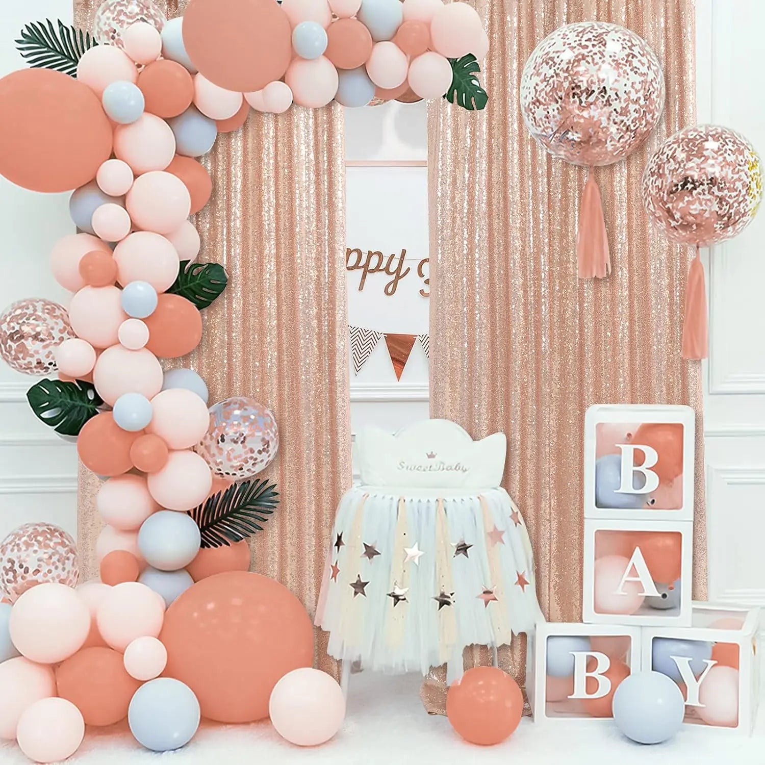 YOUMIKA  -  New Arrive Blush Brown Balloons Arch Garland With Sequin Backdrop Curtains For Birthday Wedding Garden Tea Party Decorations