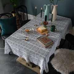 YOUMIKA  -  Polyester Cotton Tablecloth with Crochet Hook, Hollow Out Table Cover, Decoration for Kitchen, Wedding, Dining Room