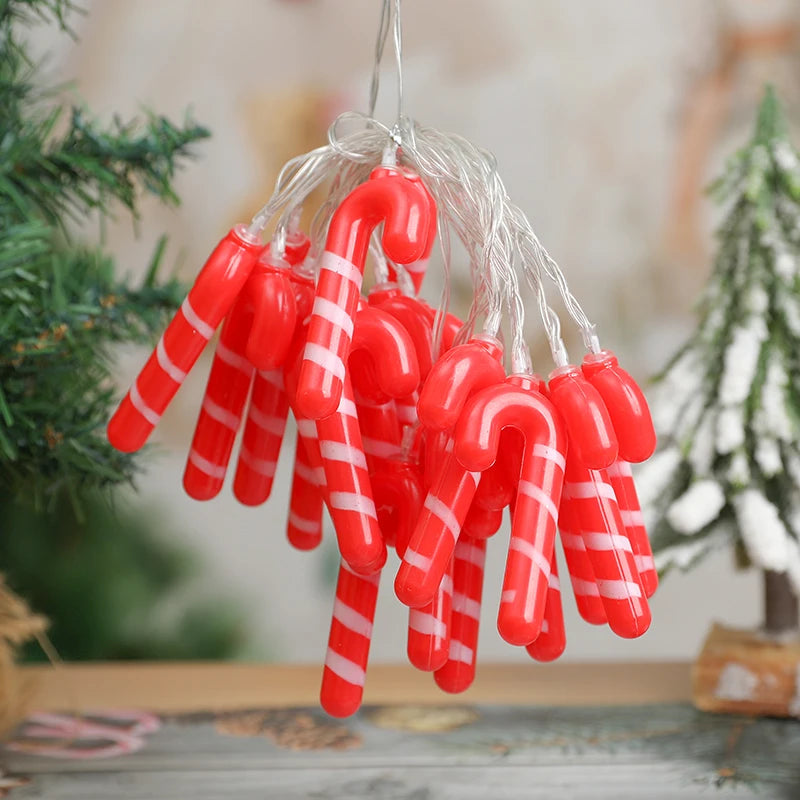 YOUMIKA  -  1.5M/3M Christmas Candy Cane LED Lights String Red Santa Hat Socks Lamp Xmas Tree Hanging Decoration For Home New Year Gift Noel