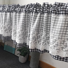 YOUMIKA  -  Buffalo Check Window Valance Lace Curtain Tiers Rod Pocket Window Treatment Plaid Gingham for Kitchen Farmhouse Living Room Cafe