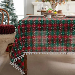 YOUMIKA  -  Christmas Tablecloth Green Plaid Snowflake Cotton Linen Rectangular Table Cover New Year Gifts Dining living room Table Decor