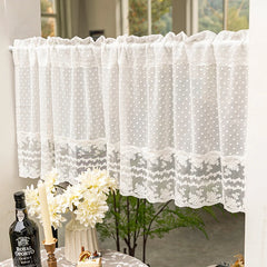 YOUMIKA  -  White Cafe Curtain Embroidered Dots French Country Victorian Lace Kitchen Window Curtain Light Filtering Privacy for Living Room