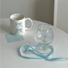 YOUMIKA  -  Korean Ribbon Bowtie High Foot Glass Gift Milk Breakfast Coffee Wine Cup Whiskey Glass Cocktail Glass