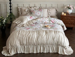 YOUMIKA  -  Elegant fairyfair ruffled pastoral flower bedding set,full queen king 100s cotton home textile bed sheet pillow case duvet cover