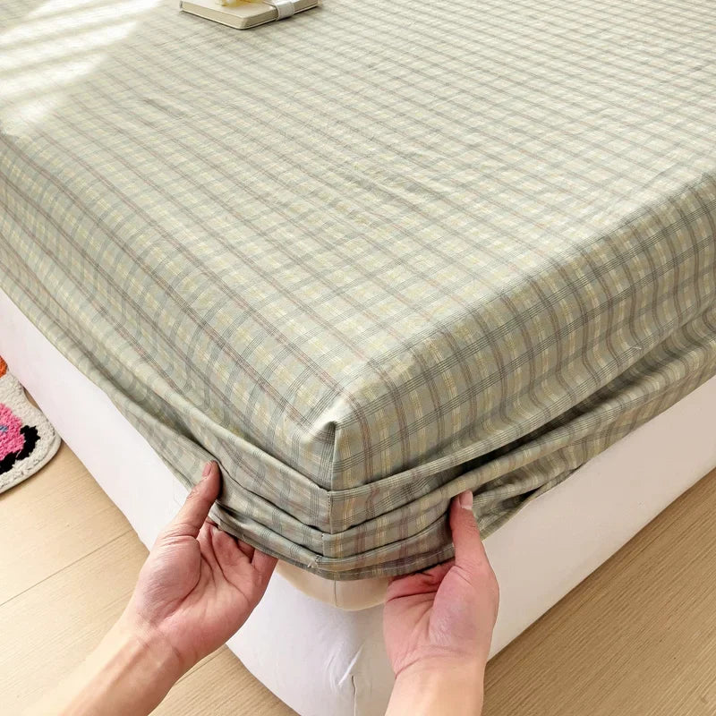 YOUMIKA  -  Plaid Style Fitted Sheet with Pillowcase Elastic Bedsheets Single/Queen Size Bed Linen Breathable Mattress Protector couvre lit