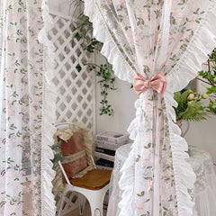 YOUMIKA  -  Pink Embroidered Lace Gauze Pleated Light-transmitting Punch-free Balcony Lift Curtains for Living Dining Room Bedroom