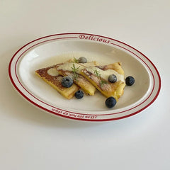 YOUMIKA  -  French Red Letter Ceramic Plate Salad Light Fish Plate Oval Fruit Plate Blogger's Photo