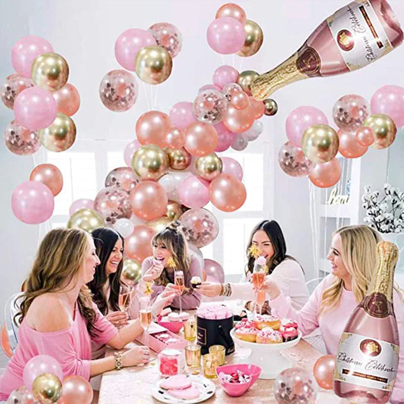 YOUMIKA   -  Rose Gold Champagne Bottle Balloon Garland Arch Kit Rose Gold Happy Birthday Banner for Girls Birthday Party Decorations