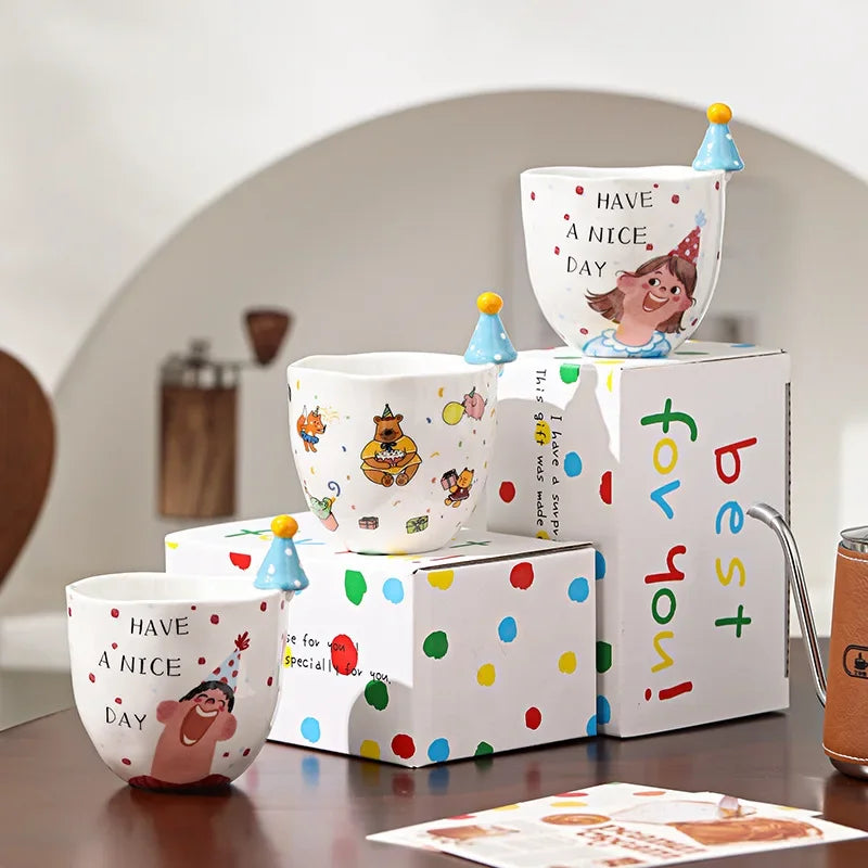 YOUMIKA  -  Hat Cup Cartoon Ceramic Cup Cute Mug Birthday Gift Couple Creative Water Cup Coffee Mug Free Shipping