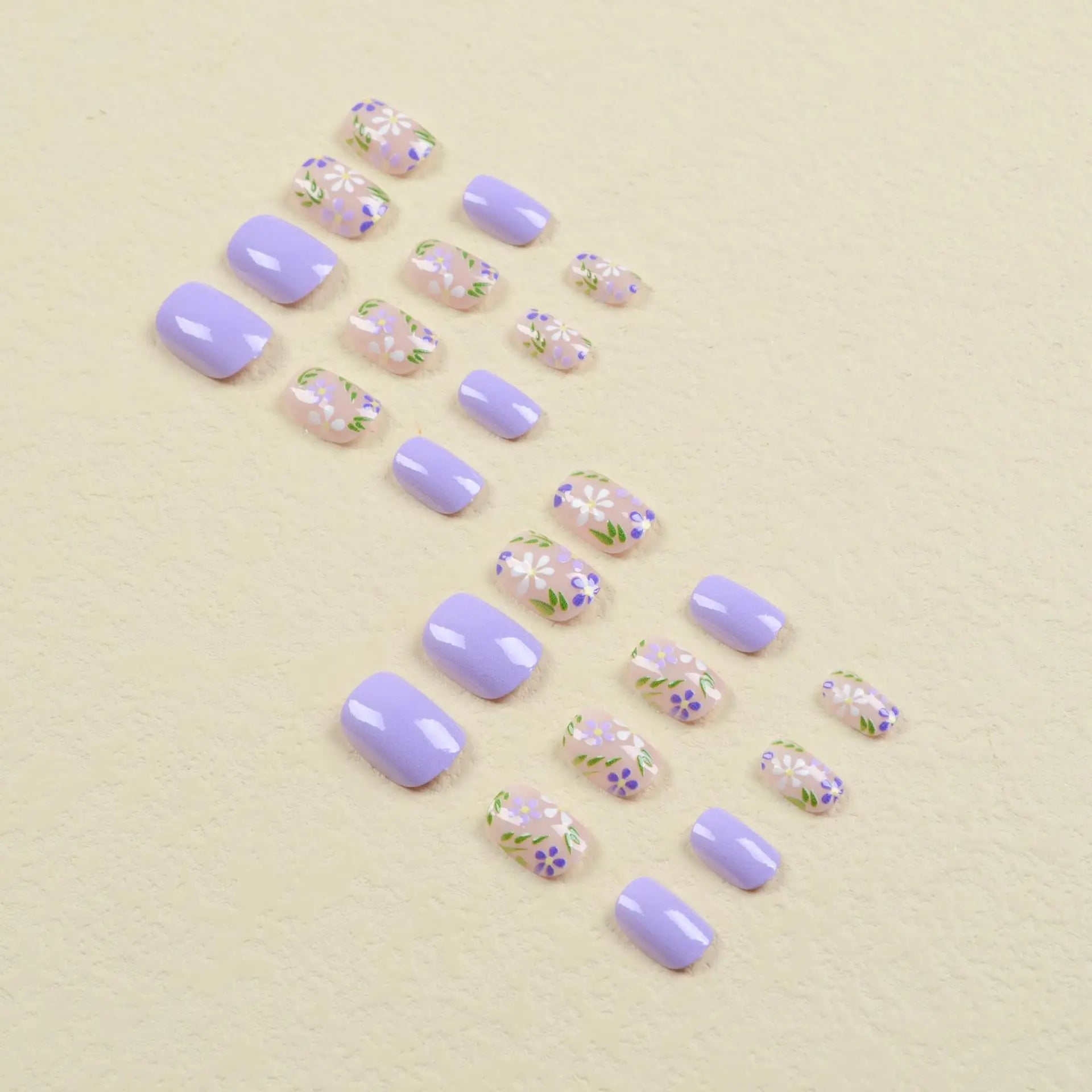 YOUMIKA  -  24Pcs Short Fake Nails Purple Round Head Design Artificial False Nails with Glue Press on Nails DIY Nail Art Manicure Tools