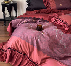 YOUMIKA  -  Vintage pastoral red bedding set,full queen king retro fairyfair ruffled cotton home textile bed sheet pillow case quilt cover