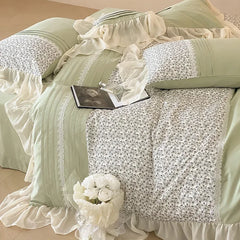 YOUMIKA  -  Cotton Matte Four Piece Set of Pastoral Flowers, Chiffon Lace, Quilt Cover, Thickened 1.8m Bedding