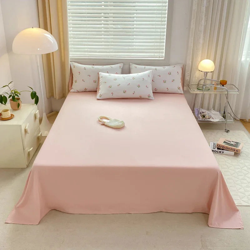 YOUMIKA  -  Romantic Tulip Pink Bedding Set Bed Flat Sheet Pillowcase Twin Full Queen Bed Linen Kids Girls Floral Duvet Cover No Filling