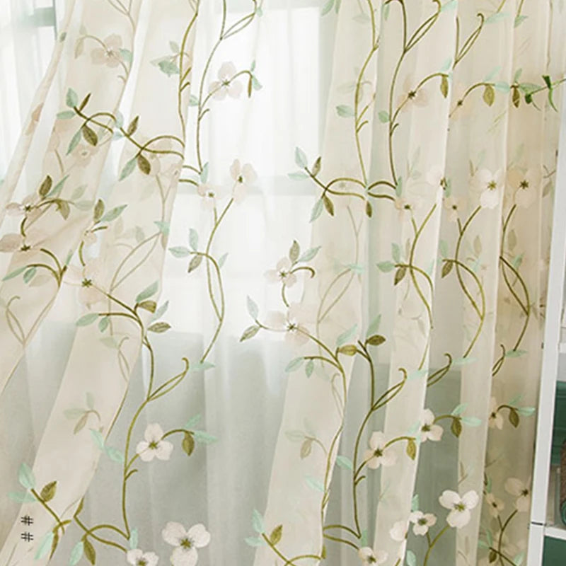 YOUMIKA  - Leaf Embroidered Sheer Curtain for Living Room Window, Crushed Door Screen, Gauze Voile Tulle, Rod Process, 1 Panel, TJ6971