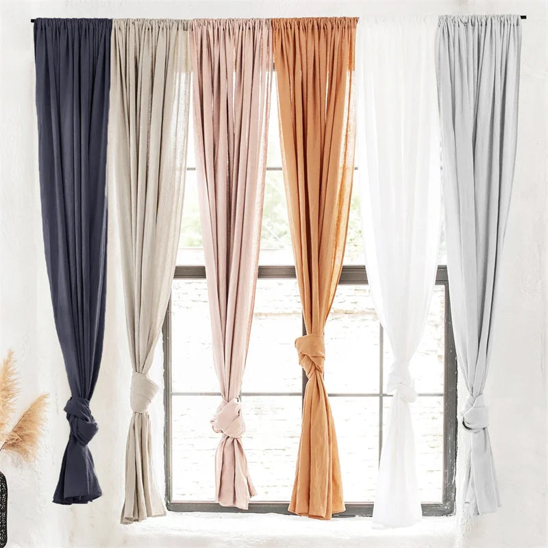 YOUMIKA  - Linen Sheer Curtains, Top Window Panel, 100% Pure Natural Fabric, Lightweight and Handcrafted from European Flax, TJ8096