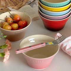 YOUMIKA  -  Gradual Color Modern Ceramic Bowl Lovely Household Underglaze Color Rice Bowl Fruit Dim Sum Bowl