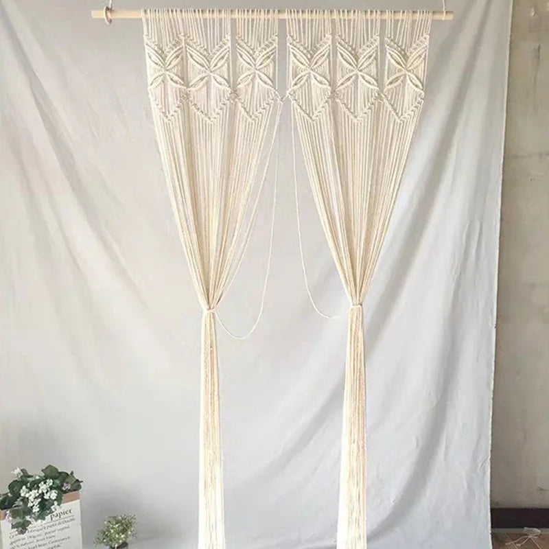 YOUMIKA  -  Macrame Curtains for Windows/Doorways Handmade Boho Curtains for Bedroom Wedding Photo Backdrop Wall Hanging Closet Room Divider