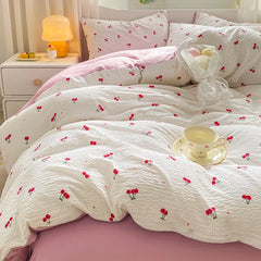 YOUMIKA  -  Cute Cherry Bedding Set NO Filler INS Duvet Cover Soft Single Double Quilt Cover Sheet Girls Adults Home Textiles Decor Bedroom