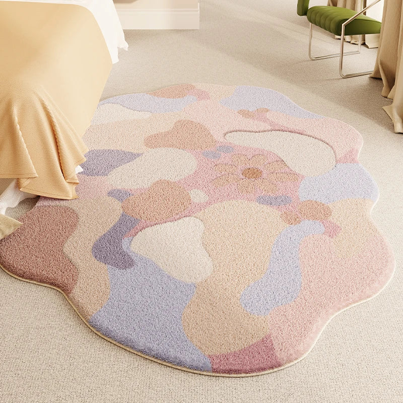 YOUMIKA  -  Irregular Shape Living Room Decoration Carpet Pink Pattern Rugs for Bedroom Thicken Plush Bedside Rug Home Fluffy Soft Floor Mat