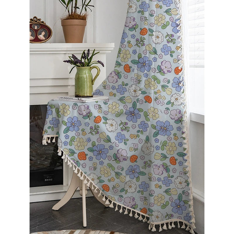 YOUMIKA  -  Flower Printed Cotton Curtains Rural Style For Bedroom and Living Room, American Pastoral Style, Window Curtains, Blue Green Red