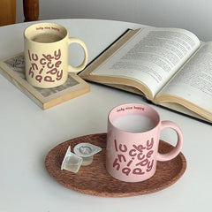 YOUMIKA  -  Korean Creative Romantic English Pink Cream Ceramic Cup Couple Gift Breakfast Mug Coffee Cups