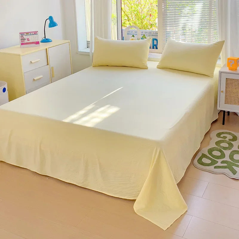 YOUMIKA  -  High Quality INS Style Solid Color Bedding Set Washed Cotton Bed Linen Yellow Duvet Cover Flat Sheet Pillowcase Girls Bedclothes