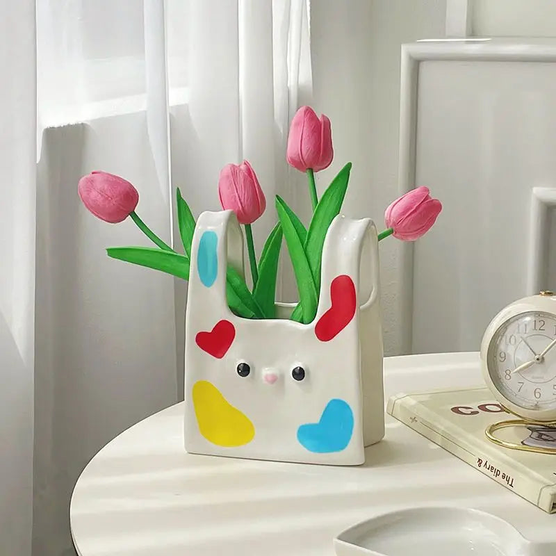 YOUMIKA  -  Cute creative  ins style ceramic vase niche decoration living room flower arrangement dried flower table decorations decoration