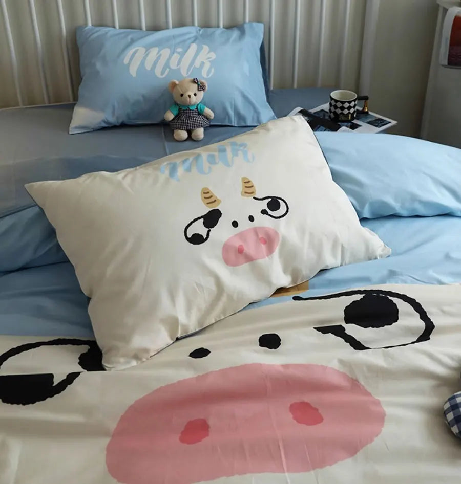 YOUMIKA  -  Cute cartoon cattle cow bedding set 1.2 1.5 1.8 2.0,twin full queen king cotton home textile bed sheet pillow case quilt cover