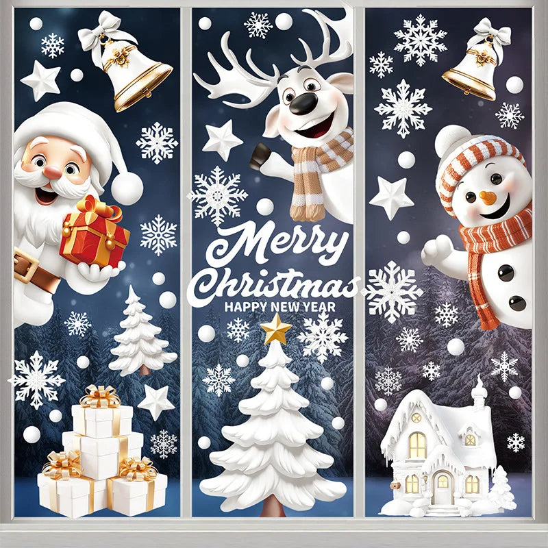 YOUMIKA  -  9pcs/set Christmas Window Stickers Santa Claus Xmas Tree Snowflake Glass Decal 2024 Navidad Home Decoration 2025 New Year Gifts