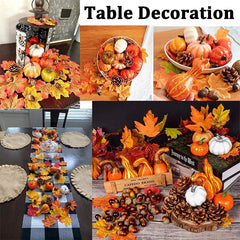 YOUMIKA  -  50Pcs Artificial Pumpkin Maple Leaves Pine Cones Set Thanksgiving Fall Home Table Decoration Photo Props Halloween Party Supply