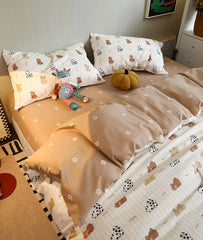 YOUMIKA  -  Cute cartoon bear cat puppy brown coffee bedding set teen,twin full queen cotton home textile bed sheet pillow case quilt cover