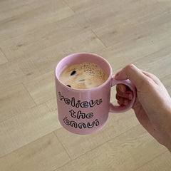 YOUMIKA  -  Original Color Coffee Cup Pink Ceramic Cup Letter Mug Green Milk Cup Oatmeal Breakfast Mug Drinkware Kitchen