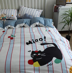 YOUMIKA  -  Cute cartoon cat stripe bedding set 1.2 1.5 1.8 2.0,twin full queen king cotton home textile bed sheet pillow case quilt cover