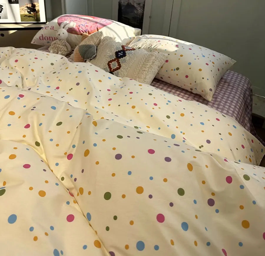 YOUMIKA  -  Cute sweet colorful doughnut polka dot bedding set 1.2 1.5 1.8,twin full queen home textile bed sheet pillow case duvet cover