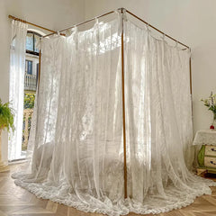 YOUMIKA  - White Lace Jacquard Princess Girls Bed Curtains Canopy Bed Square Court Mosquito Textile Netting Mesh Net for King Bed, H210cm