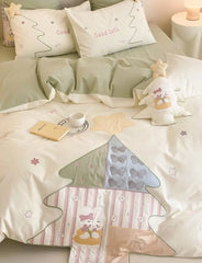 YOUMIKA  -  Fashion cute embroidery rabbit green bedding set double,full queen king cotton home textile bed sheet pillow case quilt cover