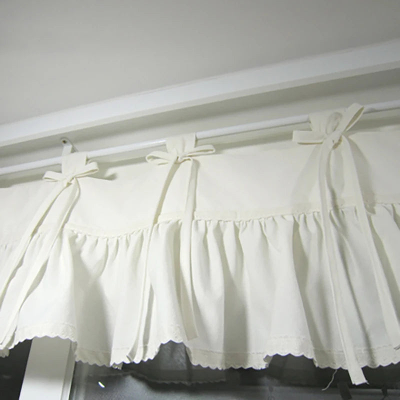 YOUMIKA  -  120*40 Korean Sweet Pleated Lace Short Curtains for Kitchen Solid Tab Top Half Curtains Bow Tie Window Valance Cotton Curtain