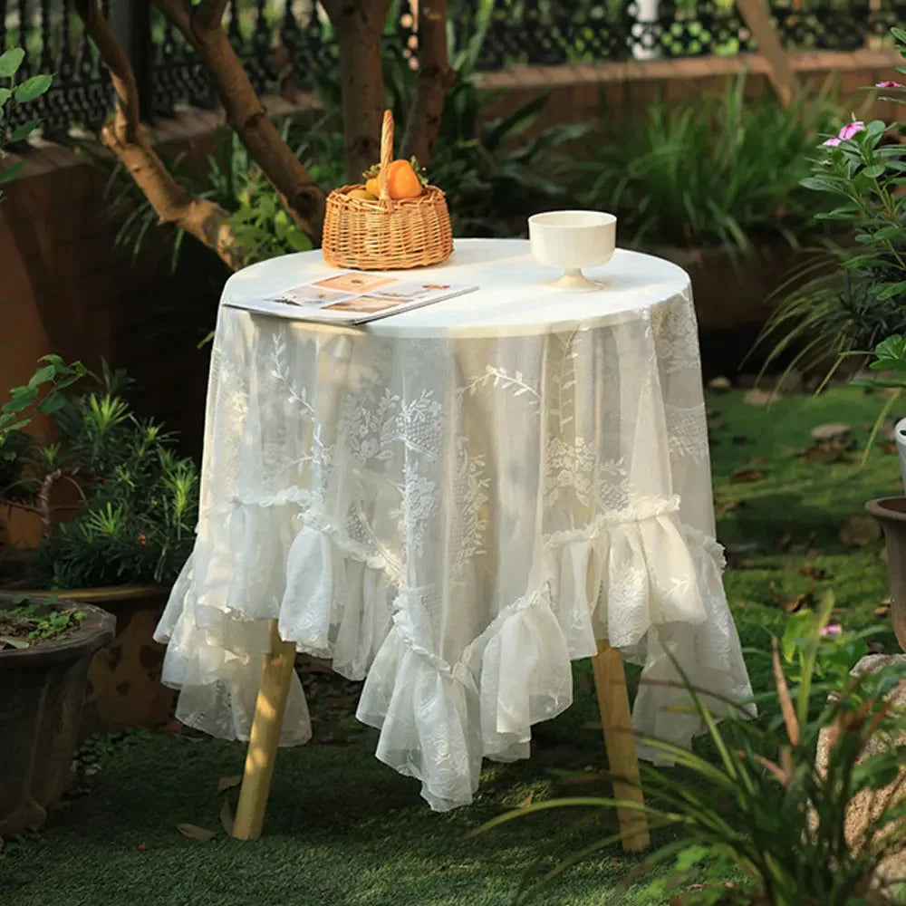 YOUMIKA  -  French Romantic White Lace Tablecloth Round Dining Table Coffee Table Tablecloth Garden Wedding Decoration Cover