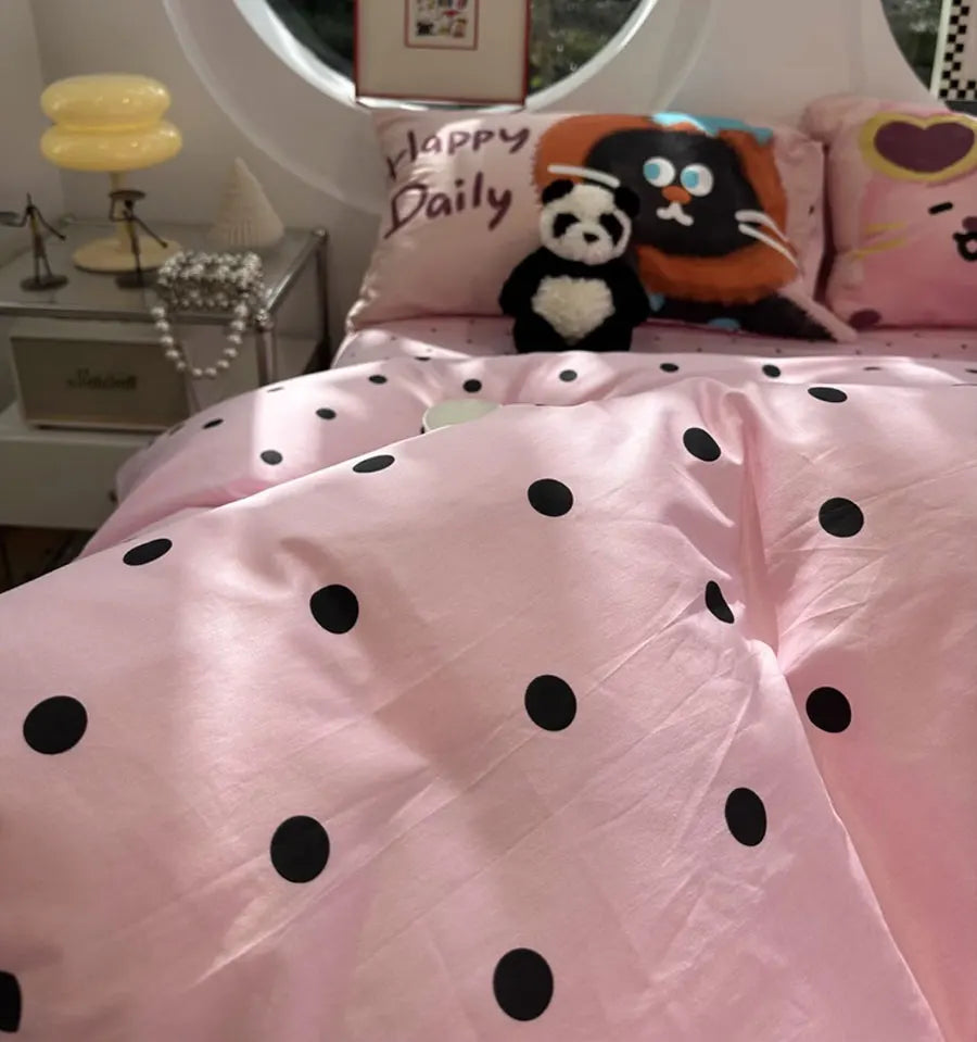 YOUMIKA  -  Fashion sweet cute pink cat polka dot bedding set,twin full queen kawaii cotton home textile bed sheet pillow case quilt cover