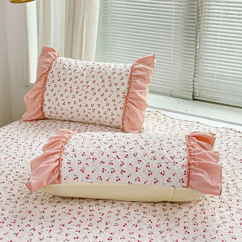 YOUMIKA  -  Quilted Bedspread Ruffles Bed Linen Thickened Bedsheets Printed Bed Cover Home Bedding покрывало (Pillowcase Need Order)