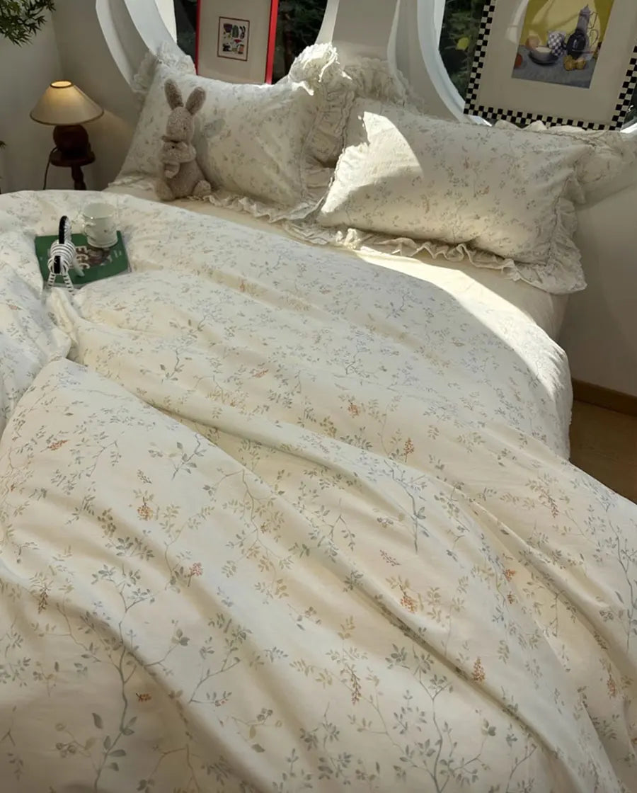 YOUMIKA  -  Romantic Sweet Fairyfair Lace Floral Bedding Set,twin Full Queen Rustic Cotton Home Textile Bed Sheet Pillowcase Quilt Cover