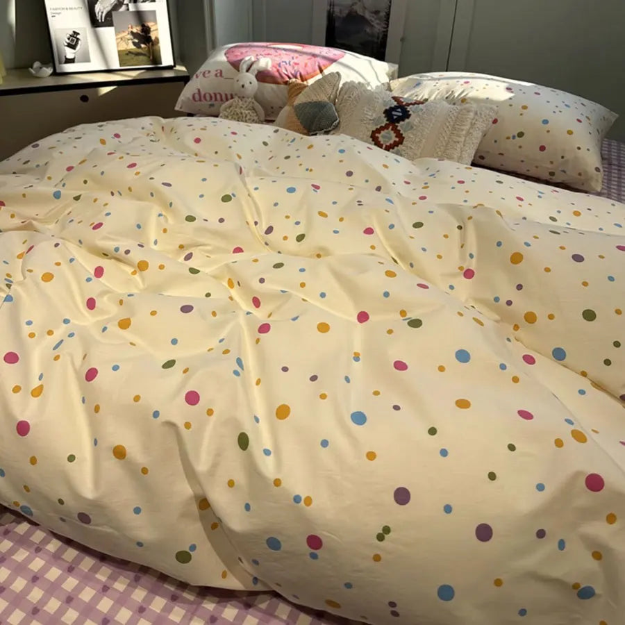 YOUMIKA  -  Cute sweet colorful doughnut polka dot bedding set 1.2 1.5 1.8,twin full queen home textile bed sheet pillow case duvet cover