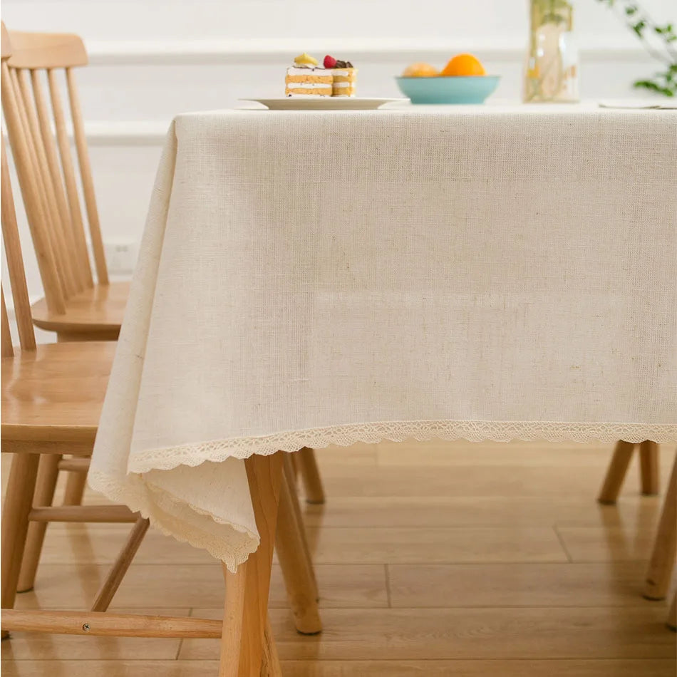 YOUMIKA  -  Cotton Linen Tablecloth,Rectangle Tassel,Jute Rope Lace Dust-Proof Table Cover,for Kitchen Dinning Party Tea Table Decor