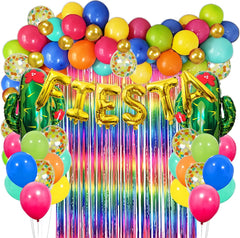 YOUMIKA  -  Mexican Luau Theme Party Decor Fiesta Balloon Garland With Rainbow Fringe Backdrop Cactus Foil Balloon For rainbow parties