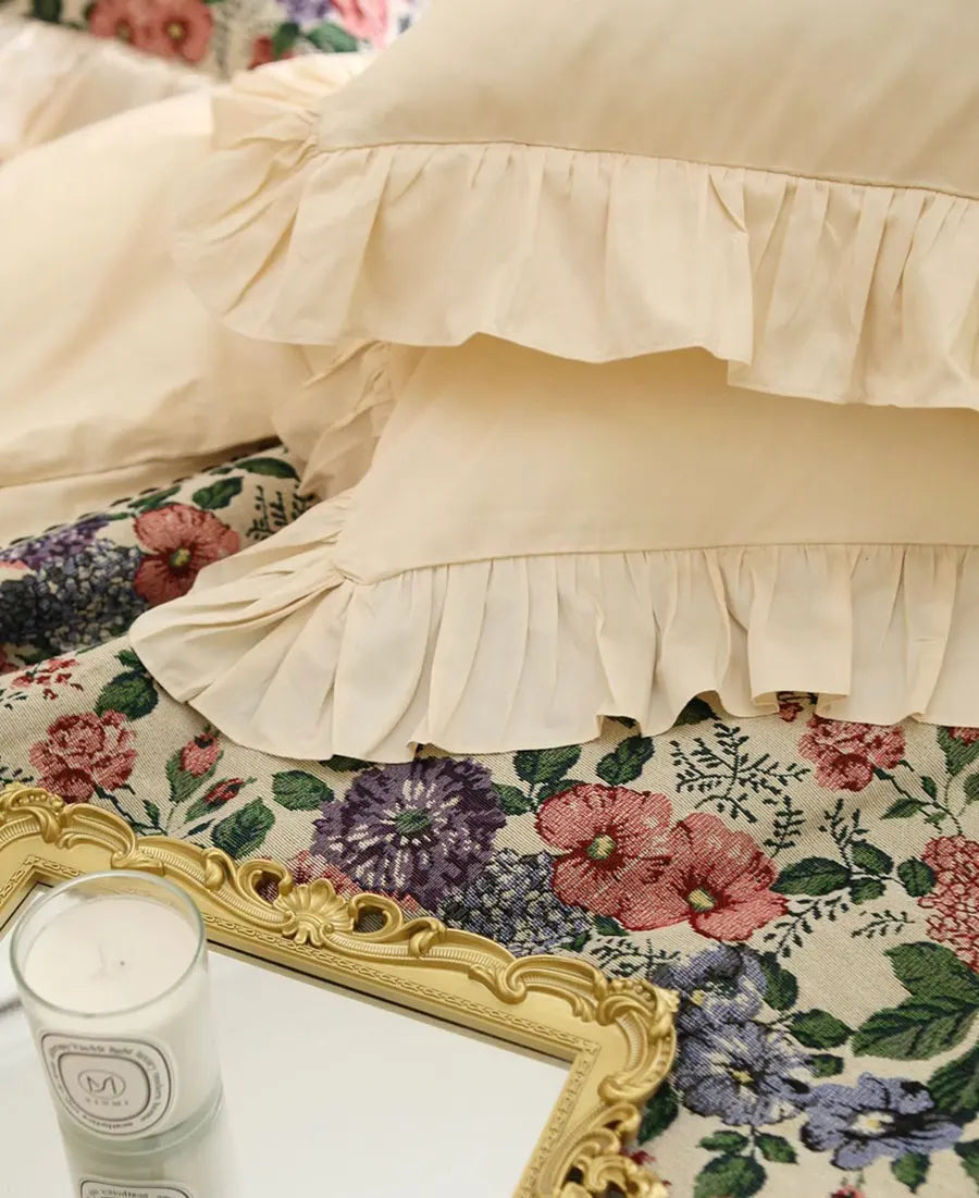 YOUMIKA  -  French elegant fairyfair ruffle floral bedding set,full queen king vintage cotton home textile bedspread pillow case quilt cover