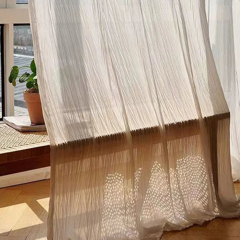 YOUMIKA  -  Punch-Free Semi Sheer Curtains Self-Adhesive Pleated Window Panel Curtain Privacy Translucent Drape for Bedroom Living Room Home