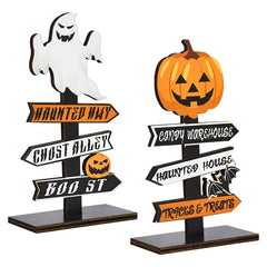 YOUMIKA  -  Halloween Pumpkin Ghost Wooden Table Ornament Craft Halloween Home Table Decoration Supplies Halloween Party Kids Gift Favors