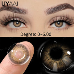 YOUMIKA  -  Natural Colored Eyes Lenses with -0.75 to -8.00 Graduation Blue Colored Pupils Brown Color Contact Lens with Diopters