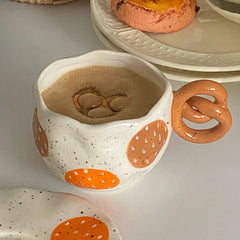 YOUMIKA  -  Creative Niche Hand Held Coffee Cups and Plates Set with Biscuit Handles Ceramic Cups Hand Gifts Afternoon Tea